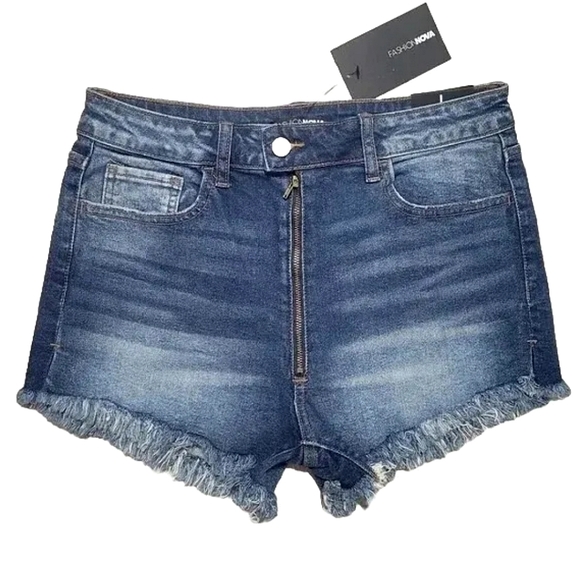 Fashion Nova Pants - Fashion Nova High Waist Zip-Up Jean Shorts Size Large